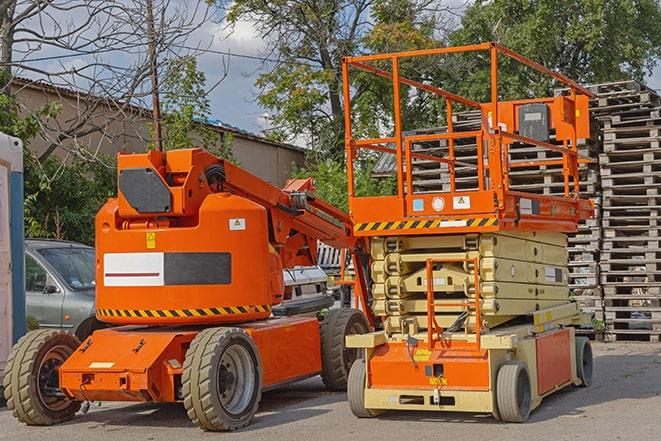 warehouse forklift in operation with stacked inventory in Montebello, CA